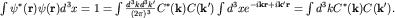 $intpsi^*({bf r})psi({bf r})d^3 x=1=int frac{d^3 kd^3 k'}{(2pi)^{3}}C^*({bf k})C({bf k'})int d^3 x e^{-i{bf kr}+i{bf k'r}}=int d^3 k C^*({bf k})C({bf k'}).$
