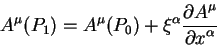 begin{displaymath}
A^{mu}(P_1) = A^{mu}(P_0) + xi^{alpha} {displaystylepartial
A^{mu}overdisplaystylepartial x^{alpha}}
end{displaymath}