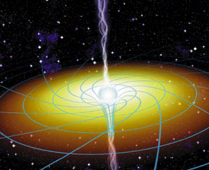 Черная дыра — это самоподдерживающееся гравитационное поле, сконцентрированное в сильно искривленной области пространства-времени (изображение с сайта www.science.nasa.gov)