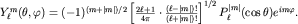 $Y^m_ell(theta,varphi)=(-1)^{(m+|m|)/2} left[ frac{2ell+1}{4pi}cdotfrac{(ell-|m|)!}{(ell+|m|)!}right]^{1/2}P_ell^{|m|}(costheta)e^{imvarphi}.$