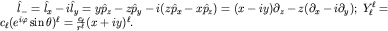 $hat l_-=hat l_x-ihat l_y=yhat p_z-zhat p_y-i(zhat p_x-xhat p_z)=(x-iy)partial_z-z(partial_x-ipartial_y);; Y_ell^ell= c_ell(e^{ivarphi}sintheta)^ell=frac{c_ell}{r^ell}(x+iy)^ell.$