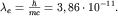 $lambda_e=frac{hbar}{mc}=3,86cdot 10^{-11} {rm }.$